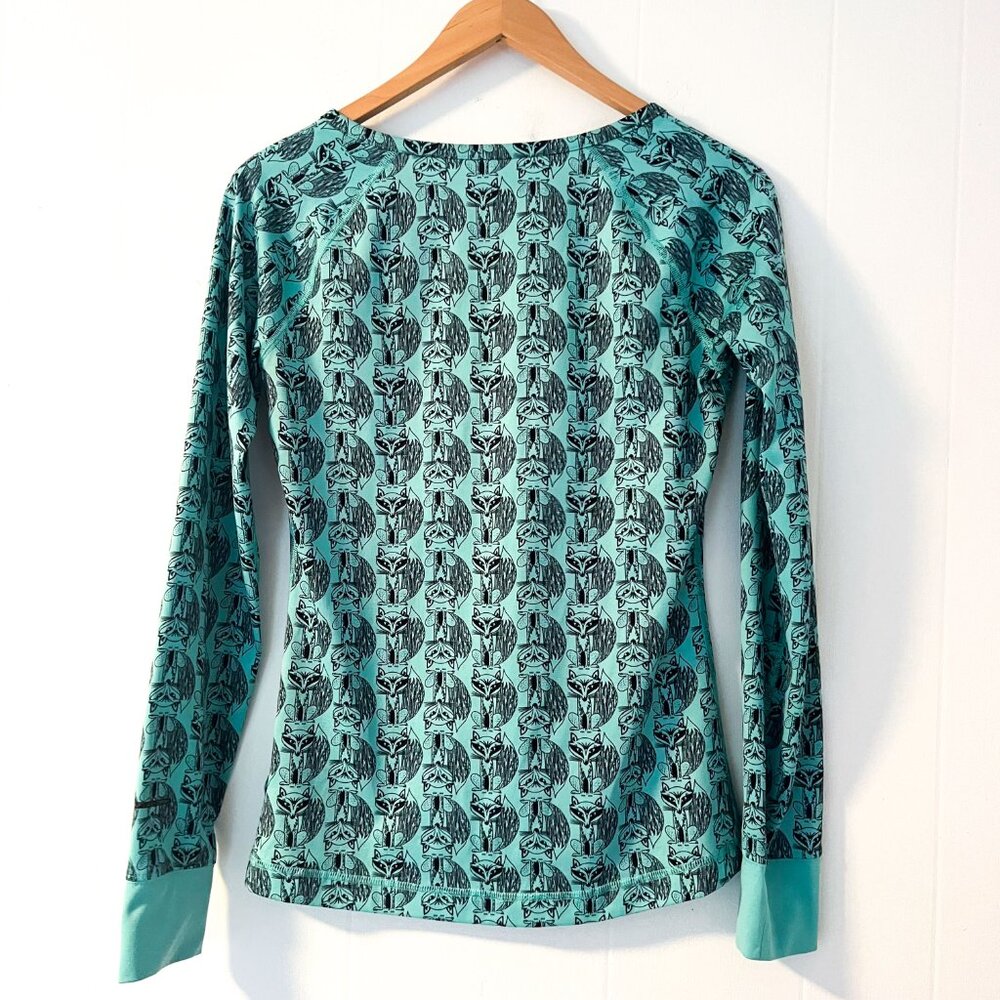 North Face Women's Base Layer Fox Print Long Sleeve Snap Button Teal Shirt XS - Picture 2 of 7